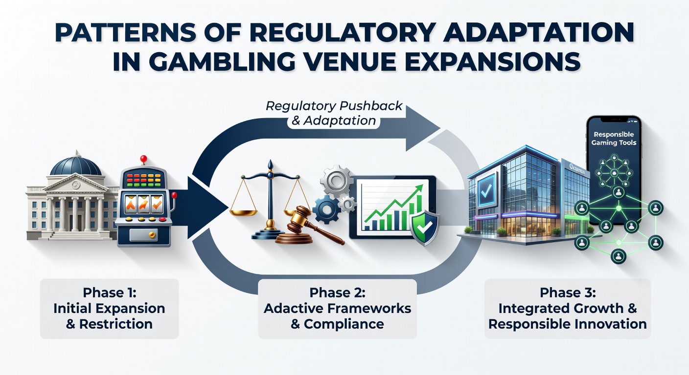 Timeline chart displaying regulatory policy shifts aligned with venue expansion events from 2015 through projected 2026 updates