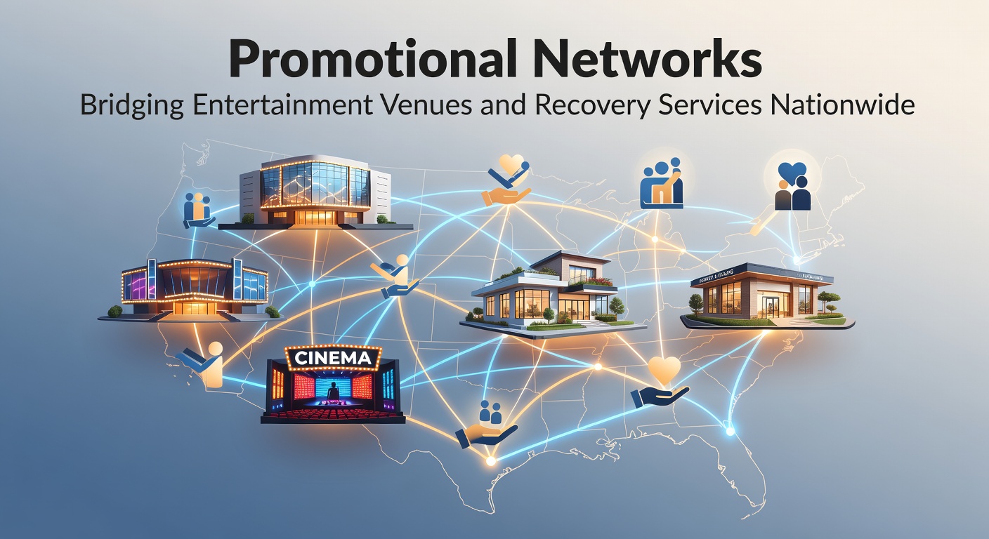 Promotional networks linking major entertainment venues to recovery support programs across multiple states