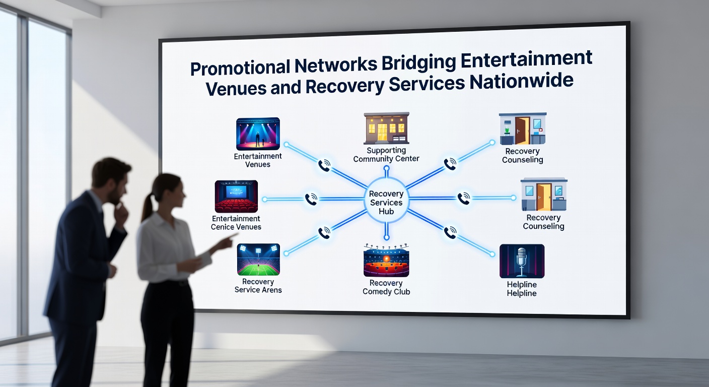 Digital dashboards used by promotional networks to coordinate recovery referrals from entertainment events
