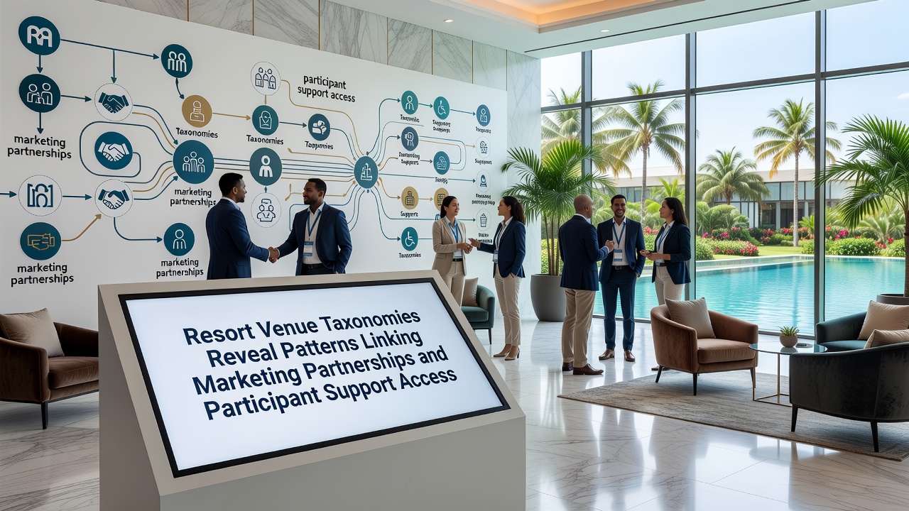 Infographic showing data patterns between resort taxonomies, marketing partnerships, and support service access in desert regions