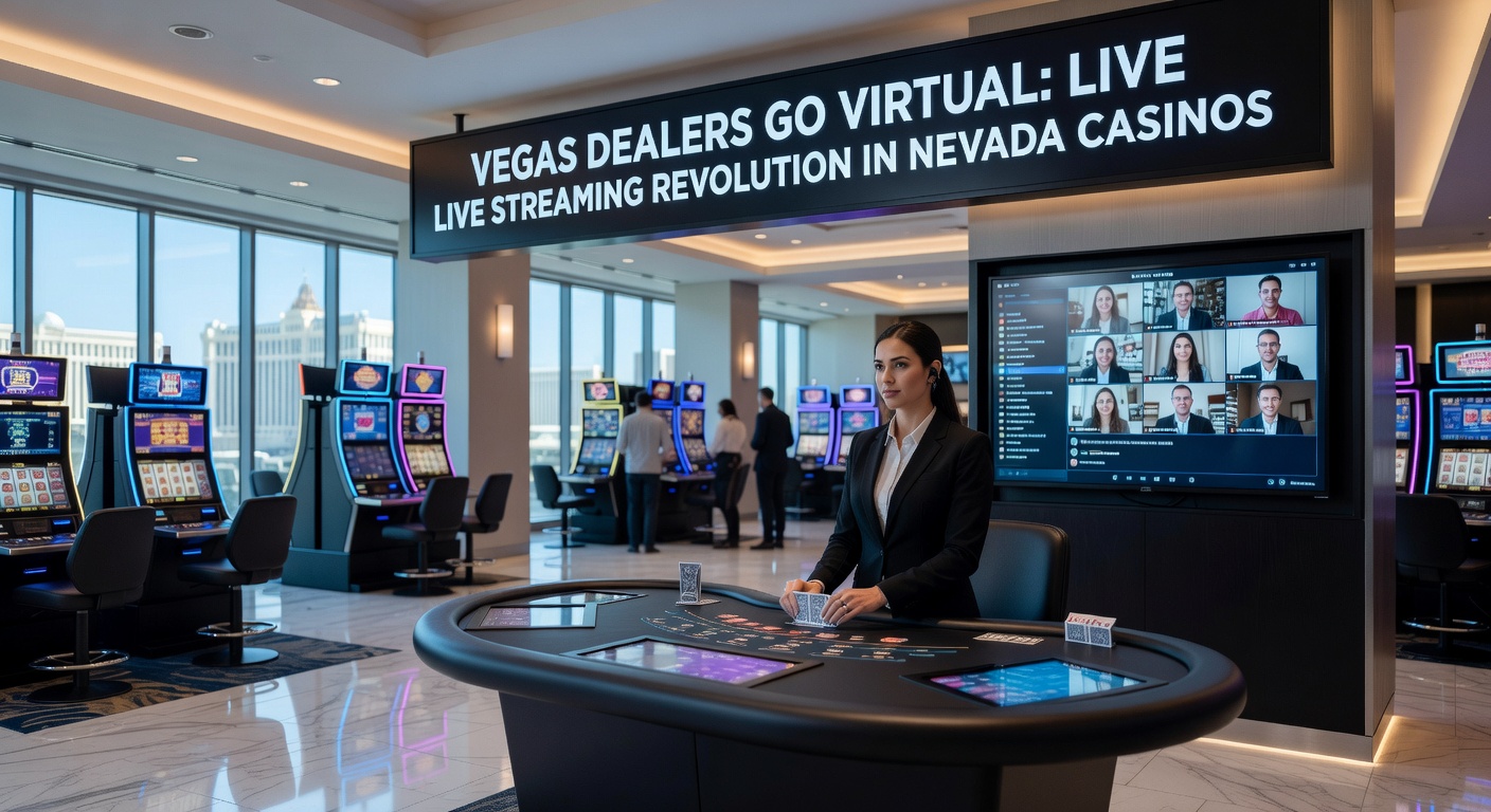 High-tech Nevada live streaming studio with dealers at multiple tables, screens displaying global player bets